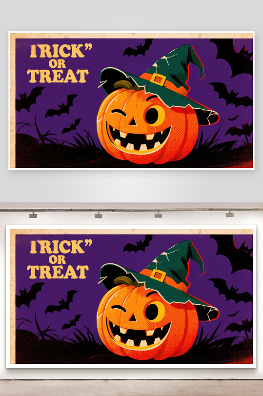 万圣节南瓜灯戴着巫师帽-众图网