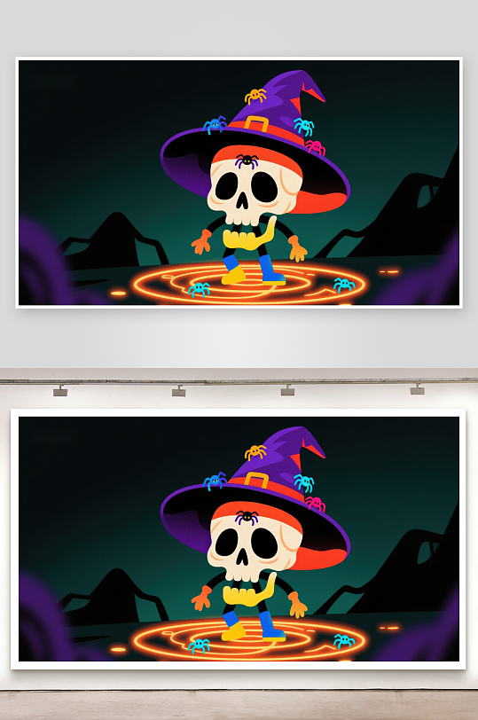 骷髅巫师在魔法阵中施法-众图网