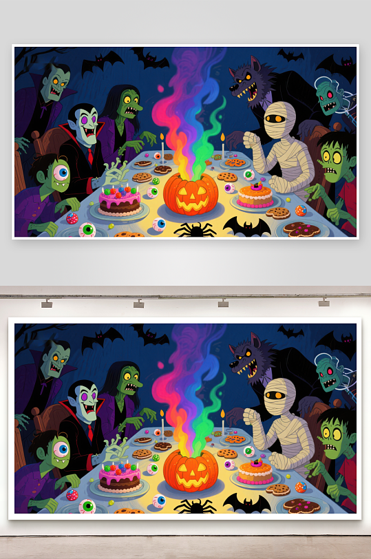 万圣节怪物聚会共享神秘盛宴-众图网