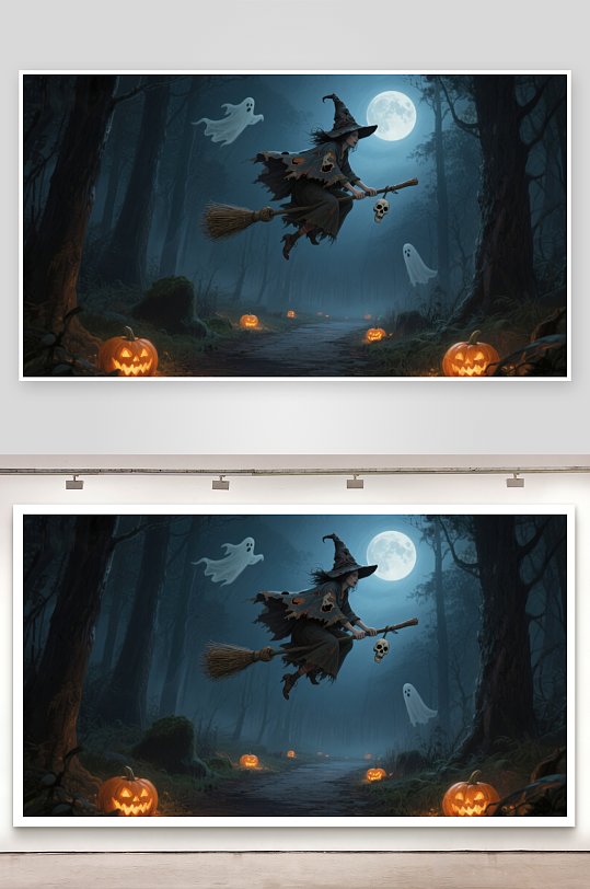 月夜森林中的女巫飞行-众图网