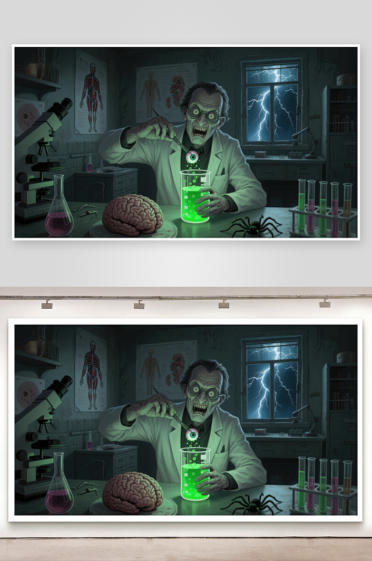 疯狂科学家在实验室进行脑部实验-众图网