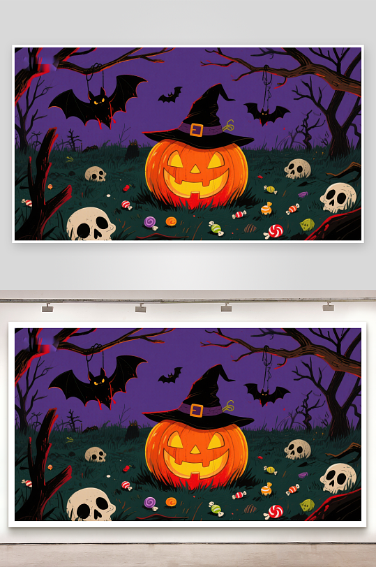 万圣节南瓜灯与幽灵森林-众图网