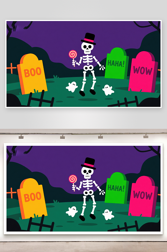 万圣节墓地骷髅手持糖果-众图网