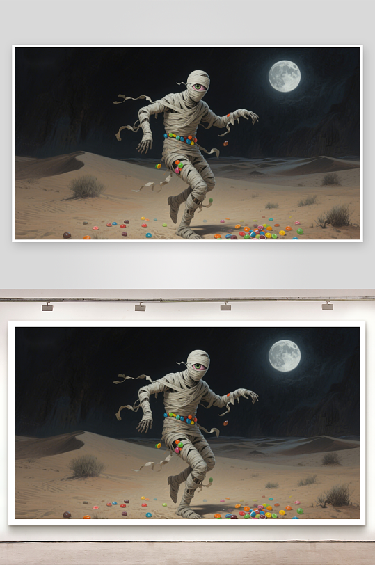 月夜沙漠中的糖果木乃伊-众图网