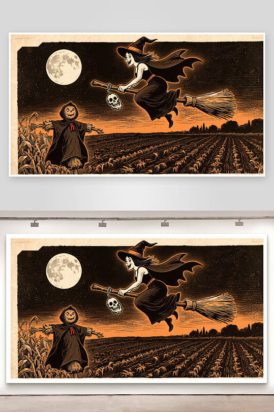 月夜巫女与稻草人-众图网