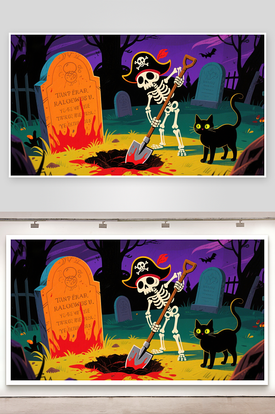 万圣节骷髅掘墓场景-众图网