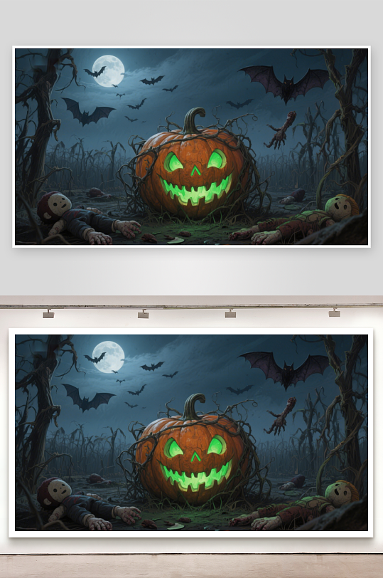 万圣节南瓜灯与蝙蝠夜景-众图网