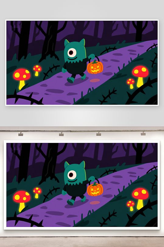 夜林小怪携灯漫步-众图网