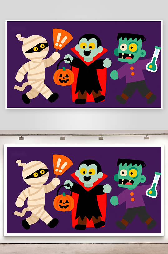 万圣节卡通角色欢乐场景-众图网