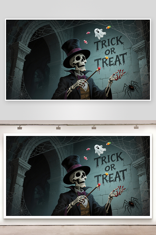 骷髅绅士手持糖果万圣节氛围浓厚-众图网