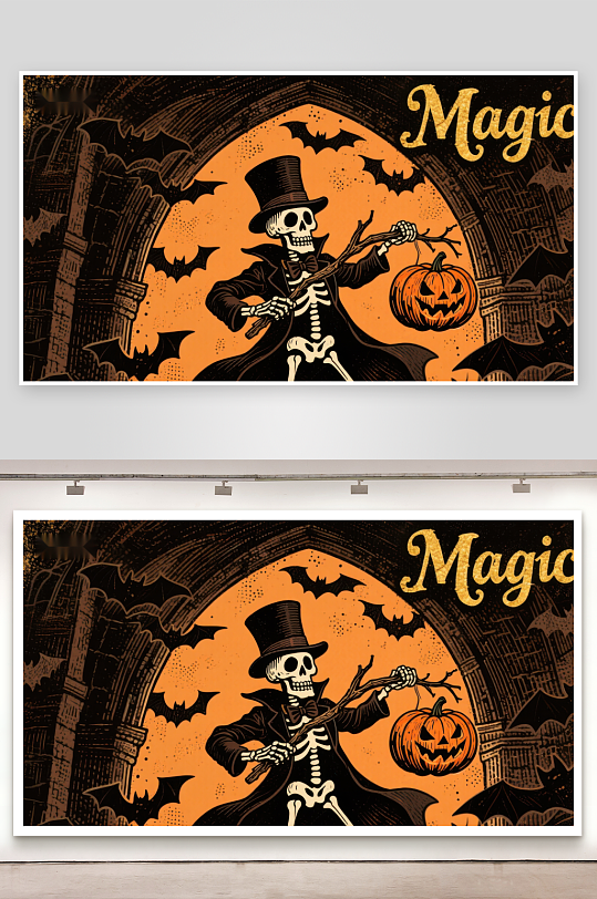 魔法骷髅演奏乐器-众图网