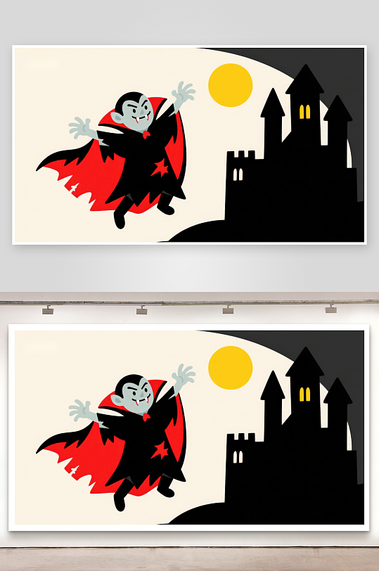 吸血鬼飞向城堡的夜景-众图网