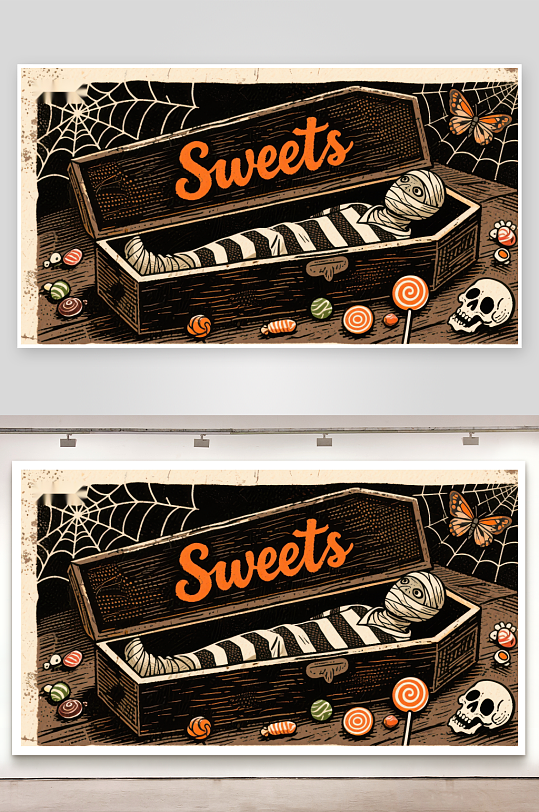 万圣节糖果盒与木乃伊-众图网
