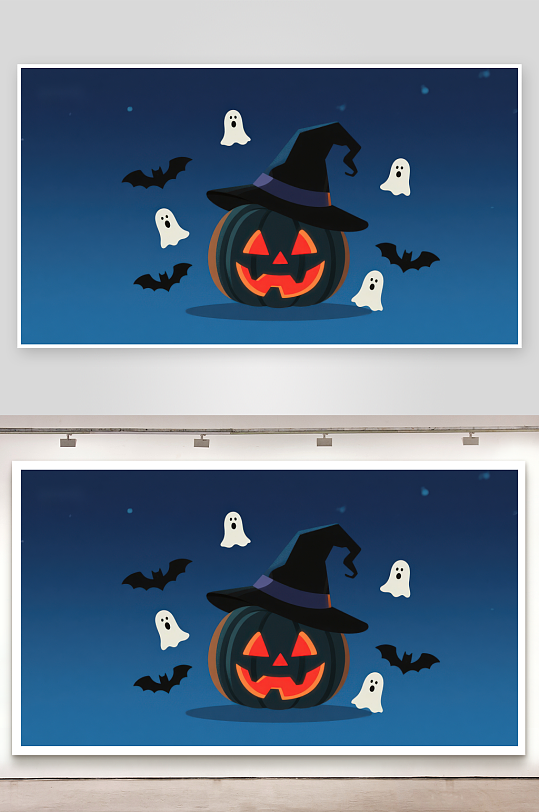 万圣节南瓜灯与幽灵蝙蝠夜景-众图网