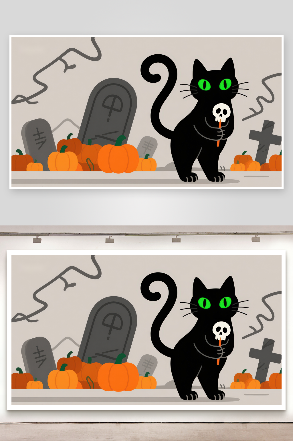万圣节黑猫手持骷髅头素材