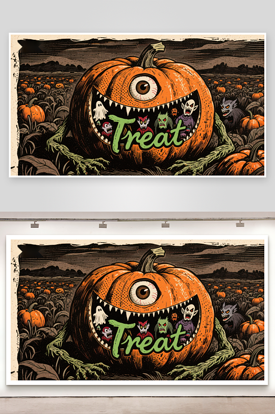 万圣节南瓜灯创意插画-众图网