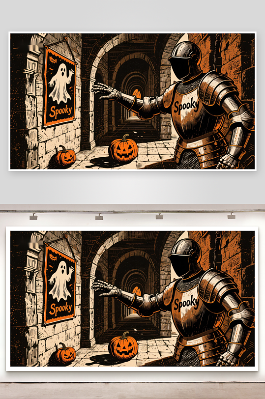 骑士与南瓜灯的万圣节走廊-众图网