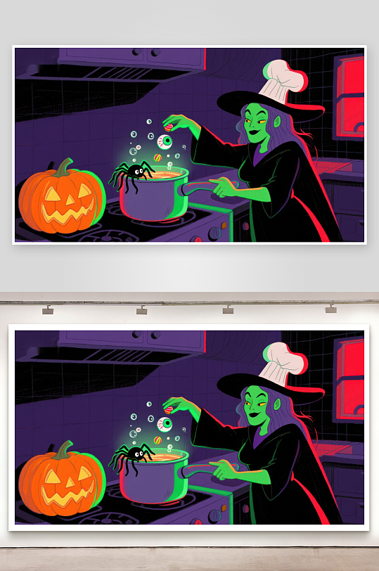 厨房里的女巫正在烹饪魔法药水-众图网