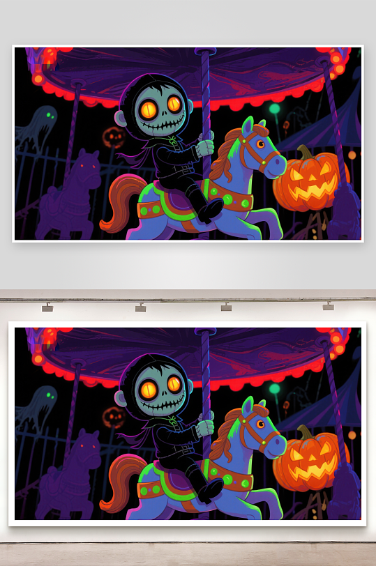 万圣节旋转木马上的骷髅骑士-众图网