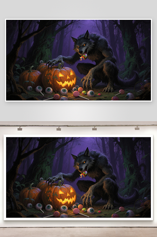 森林中的狼人与南瓜灯-众图网