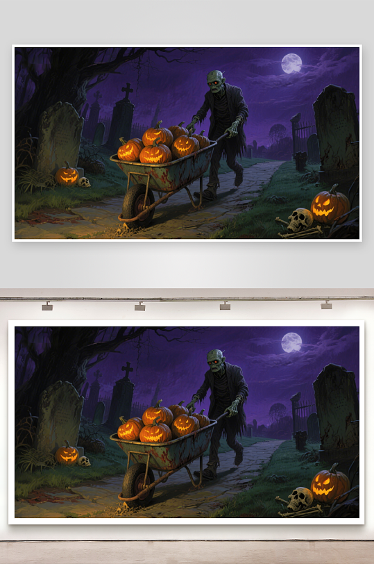 墓地幽灵推着南瓜车-众图网