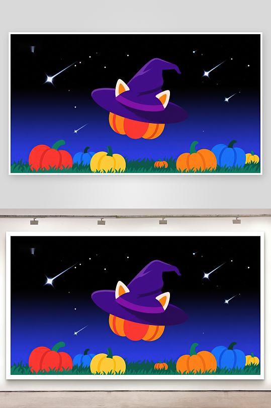 万圣节南瓜灯与巫师帽夜景-众图网