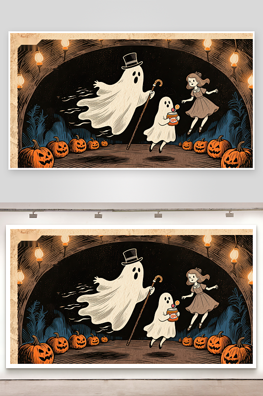 万圣夜幽灵与小女孩的奇幻相遇-众图网