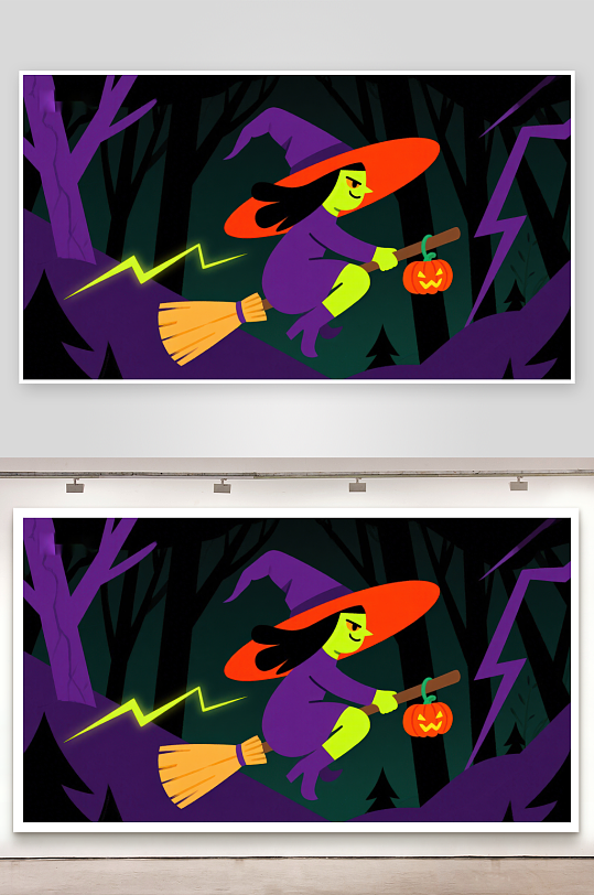 万圣节女巫夜空飞行-众图网