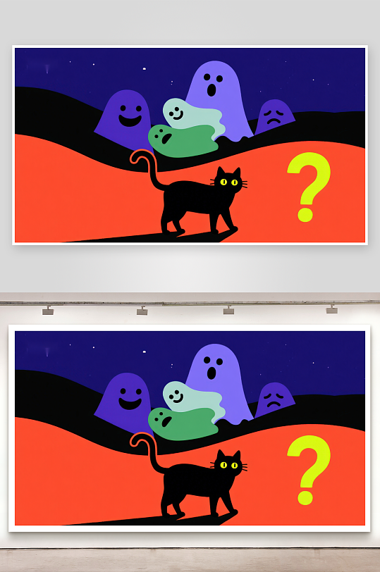 夜景中的黑猫与幽灵-众图网