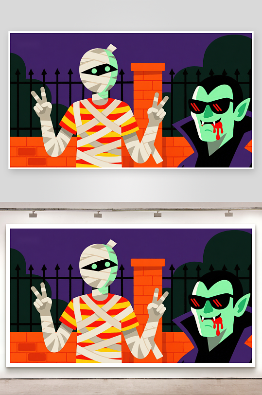 万圣节角色和平手势-众图网