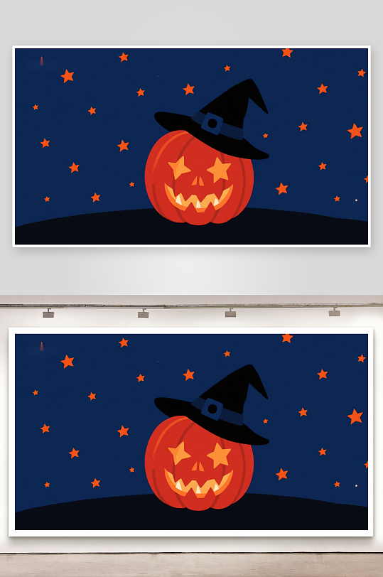 戴巫师帽的南瓜灯在星空下-众图网