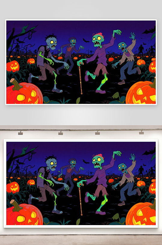 万圣节夜景僵尸与南瓜灯-众图网