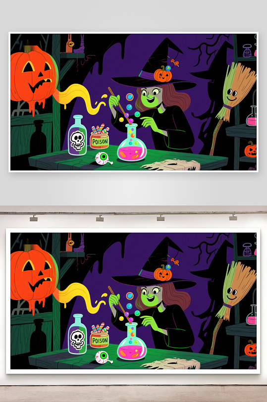 女巫在实验室制作魔法药水-众图网