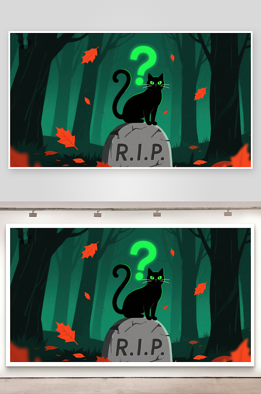 墓碑上的黑猫与问号-众图网