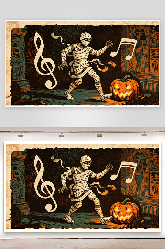 木乃伊舞动音乐南瓜灯-众图网