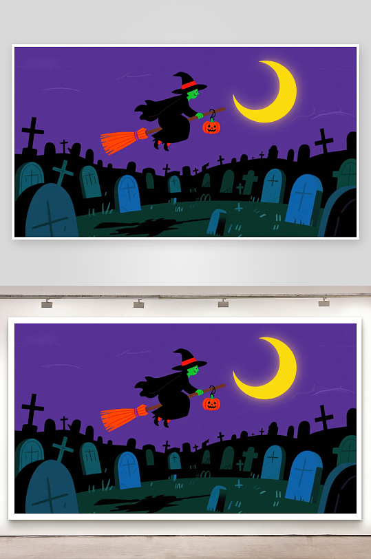 万圣夜巫女飞越墓园-众图网