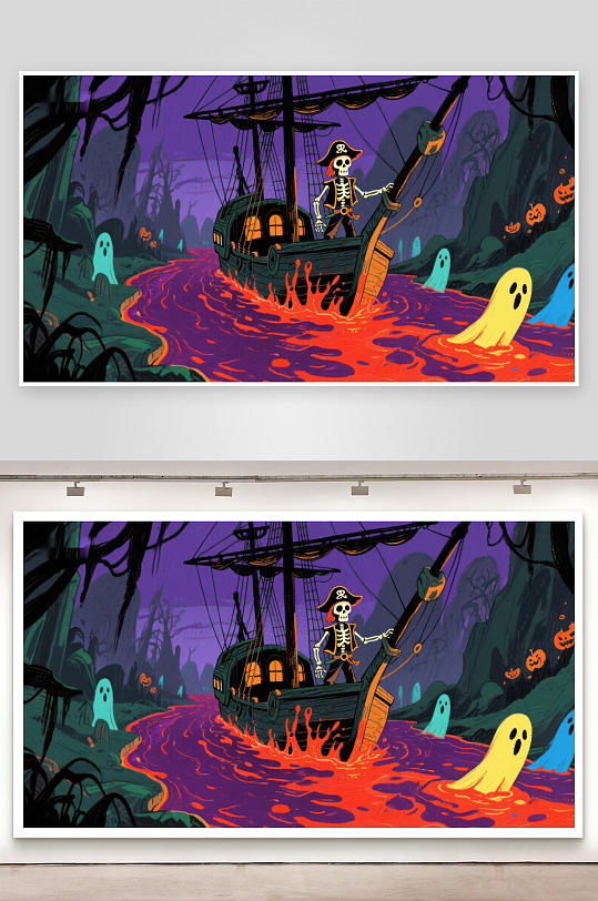 幽灵海盗船在神秘沼泽中航行-众图网