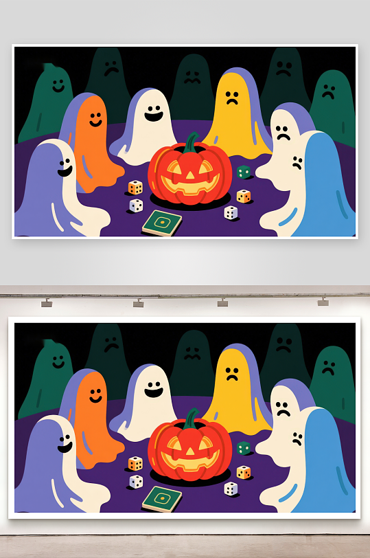 万圣节幽灵围坐南瓜灯-众图网