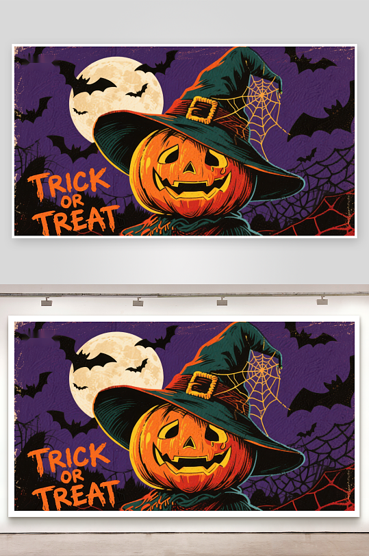 万圣节南瓜巫师帽创意插画-众图网