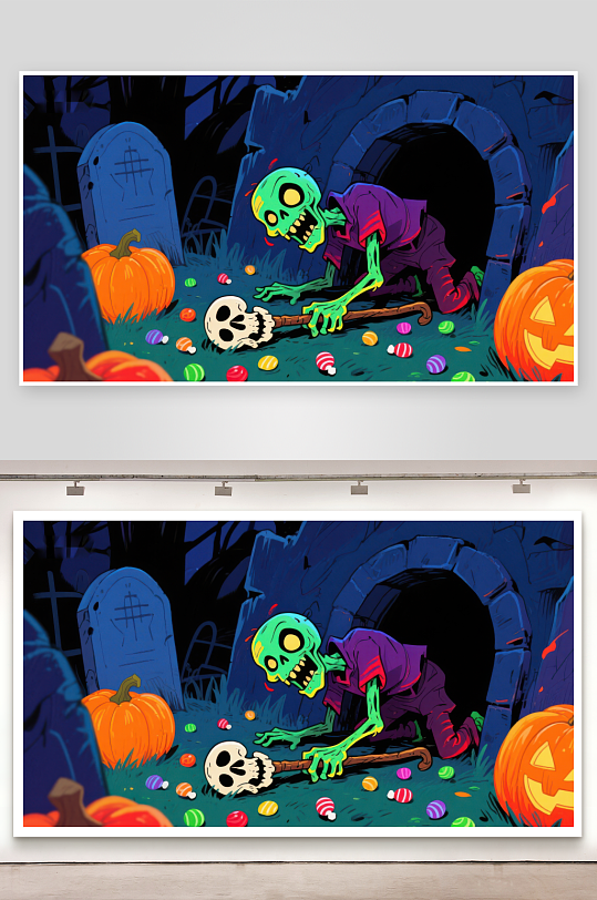 万圣夜僵尸与糖果-众图网