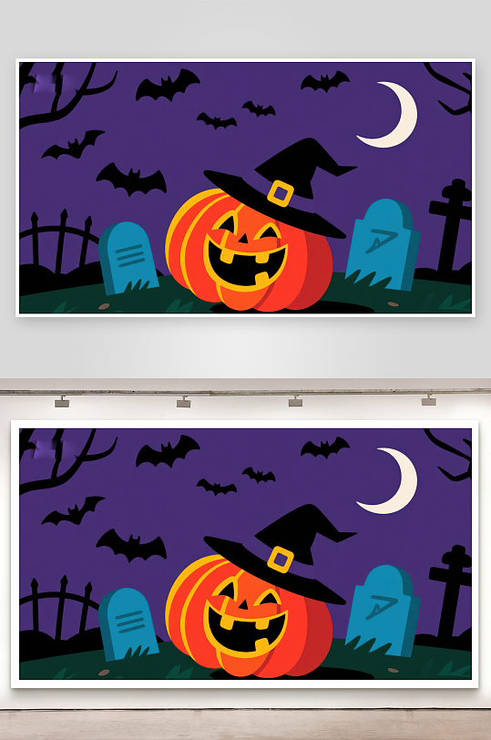 万圣节南瓜与墓地夜景-众图网