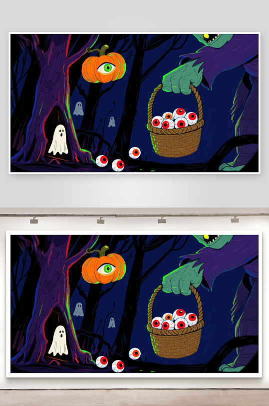 万圣夜森林中的糖果与幽灵-众图网