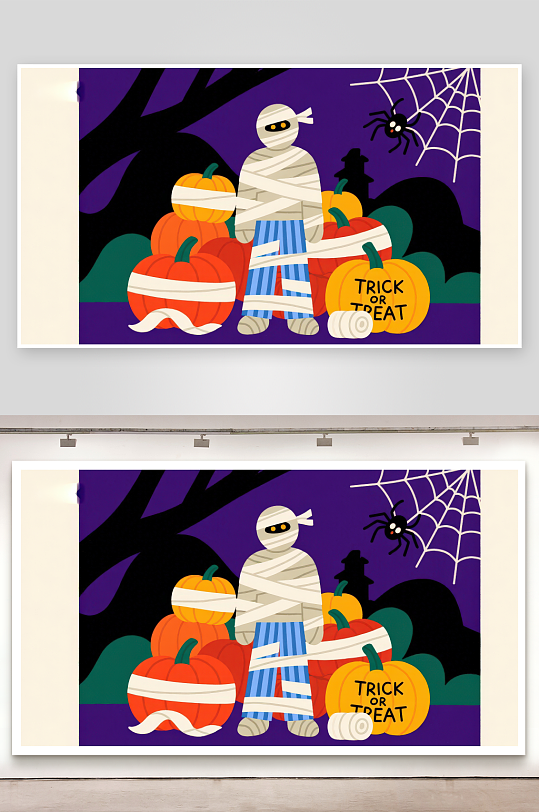 万圣节木乃伊与南瓜灯-众图网