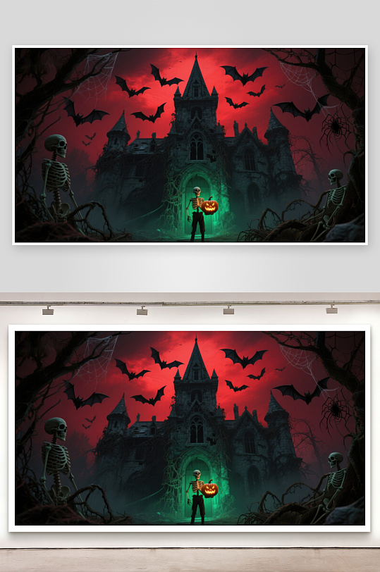 幽暗城堡前的万圣夜景-众图网