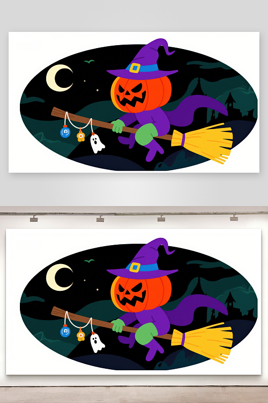 南瓜巫师夜空飞行-众图网