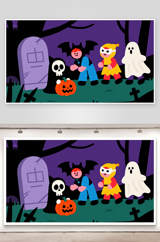 万圣节儿童装扮夜景-众图网