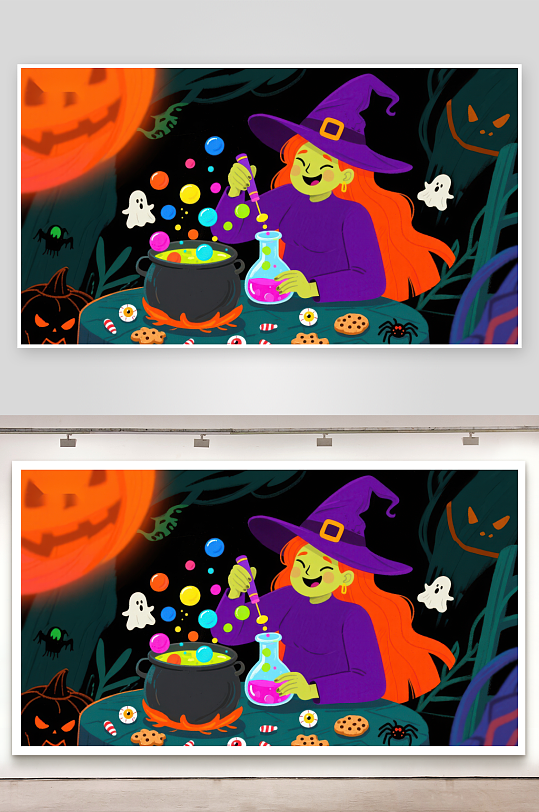 万圣节女巫魔法夜-众图网