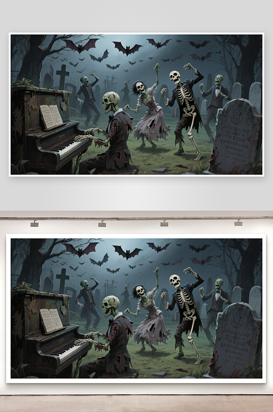 墓地夜宴骷髅与僵尸的狂欢-众图网
