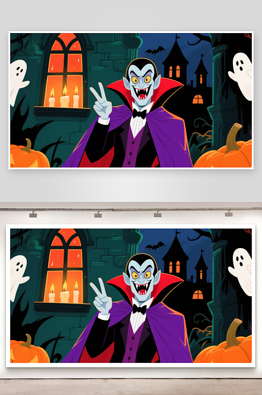 吸血鬼在万圣节城堡前微笑-众图网