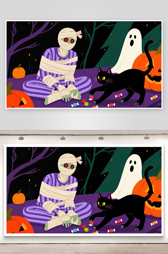 万圣节夜的木乃伊与幽灵-众图网